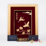 Quà tặng Tranh Đôi Chim Hạc dát vàng 24k ACT GOLD ISO 9001:2015
