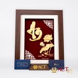 Quà tặng Tranh Chữ An Hoa Sen dát vàng 24k ACT GOLD ISO 9001:2015