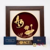 Quà tặng tranh Chữ An Hoa Sen dát vàng 24k ACT GOLD ISO 9001:2015