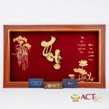 Quà tặng Tranh Chữ Thọ Hoa Sen dát vàng 24k ACT GOLD ISO 9001:2015