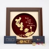 Quà tặng Tranh Chữ Thọ Hoa Sen dát vàng 24k ACT GOLD ISO 9001:2015