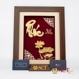 Quà tặng Tranh chữ Phúc hoa Sen dát vàng 24k ACT GOLD ISO 9001:2015