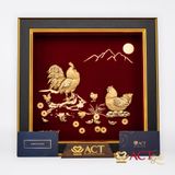 Quà tặng tranh Đàn Gà dát vàng 24k ACT GOLD ISO 9001:2015