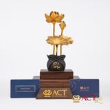 Quà tặng Chậu Sen 3 Cành dát vàng 24k ACT GOLD ISO 9001:2015(Mẫu 1)