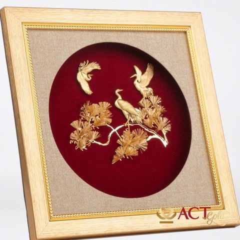 Quà tặng tranh Tùng Hạc Diên Niên dát vàng 24k ACT GOLD ISO 9001:2015