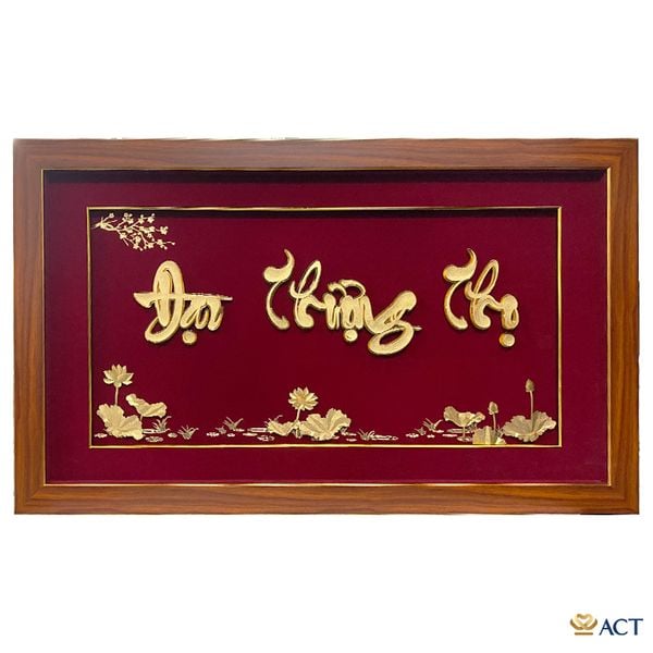 Quà tặng Tranh Chữ Đại Thượng Thọ Hoa Sen dát vàng 24k ACT GOLD ISO 9001:2015