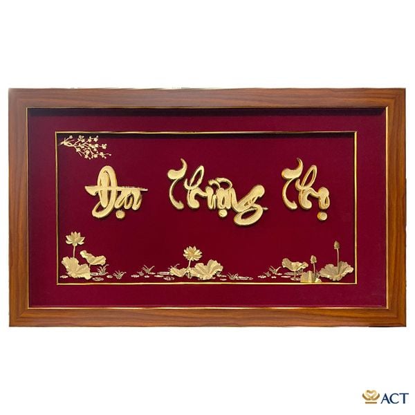 Quà tặng Tranh Chữ Đại Thượng Thọ Hoa Sen dát vàng 24k ACT GOLD ISO 9001:2015