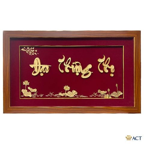 Quà tặng Tranh Chữ Đại Thượng Thọ Hoa Sen dát vàng 24k ACT GOLD ISO 9001:2015