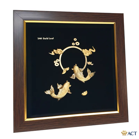 Quà tặng tranh Đôi Cá Chép dát vàng 24k ACT GOLD ISO 9001:2015