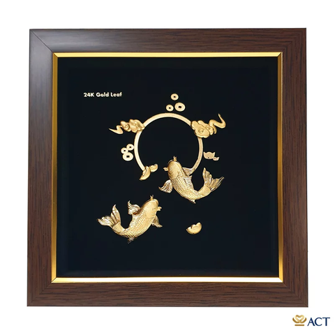 Quà tặng tranh Đôi Cá Chép dát vàng 24k ACT GOLD ISO 9001:2015