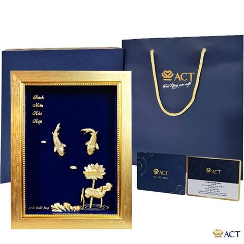 Quà tặng tranh Cá Chép Hoa Sen dát vàng 24k ACT GOLD ISO 9001:2015