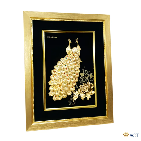 Quà tặng tranh Đôi Chim Công dát vàng 24k ACT GOLD ISO 9001:2015 (Mẫu 6)