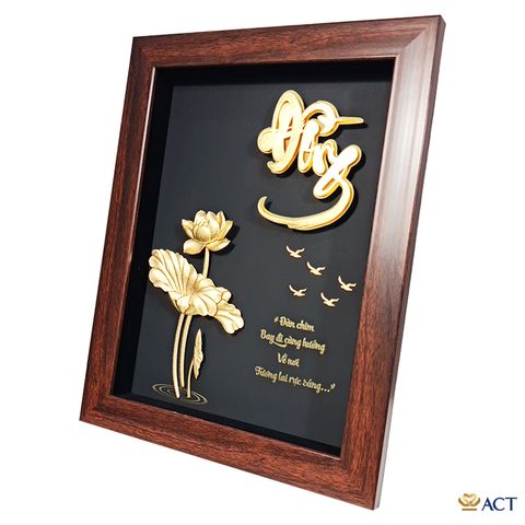 Quà tặng Tranh Chữ Đồng Hoa Sen dát vàng 24k ACT GOLD ISO 9001:2015
