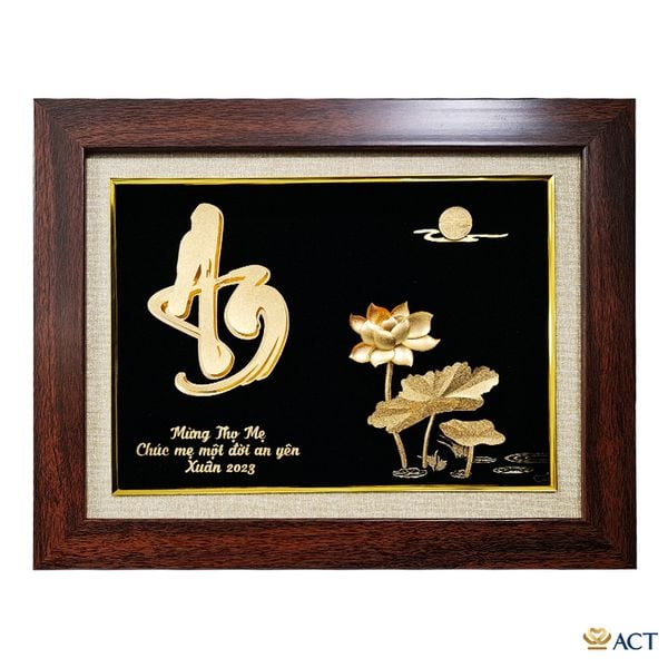 Quà tặng Tranh Chữ An Hoa Sen dát vàng 24k ACT GOLD ISO 9001:2015 (Mẫu 5)
