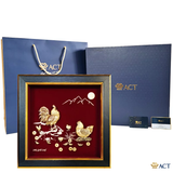 Quà tặng tranh Đàn Gà dát vàng 24k ACT GOLD ISO 9001:2015