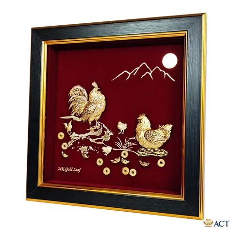 Quà tặng tranh Đàn Gà dát vàng 24k ACT GOLD ISO 9001:2015