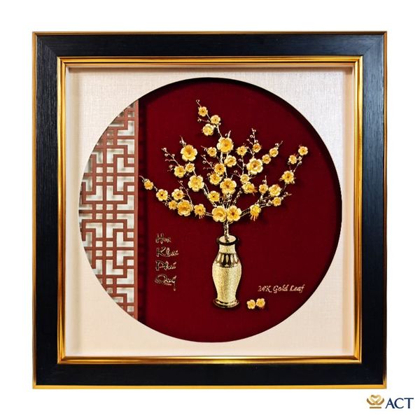 Quà tặng Tranh Bình Hoa Mai dát vàng 24k ACT GOLD ISO 9001:2015
