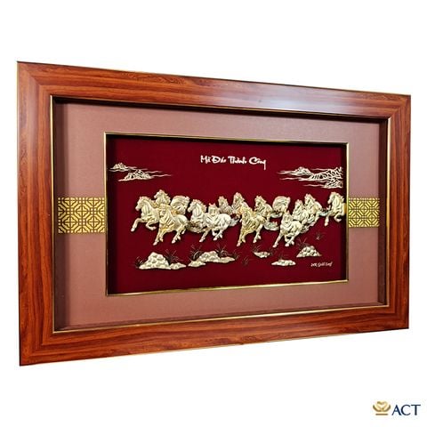 Quà tặng tranh Vạn Mã Hùng Phong dát vàng 24k ACT GOLD ISO 9001:2015