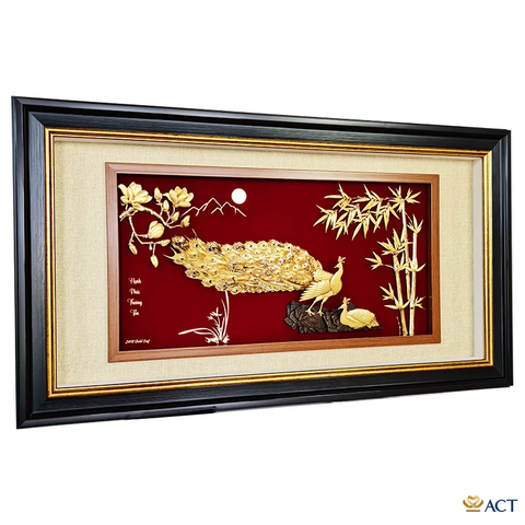 Quà tặng tranh Đôi Chim Công dát vàng 24k ACT GOLD ISO 9001:2015 (Mẫu 8)