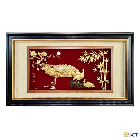 Quà tặng tranh Đôi Chim Công dát vàng 24k ACT GOLD ISO 9001:2015 (Mẫu 8)