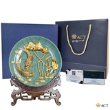 Quà tặng Đĩa Cá Chép Hoa Sen dát vàng 24k ACT GOLD ISO 9001:2015 (Mẫu 1)