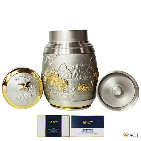 Quà tặng Hộp Trà Tùng Hạc Mạ Vàng dát vàng 24k ACT GOLD ISO 9001:2015