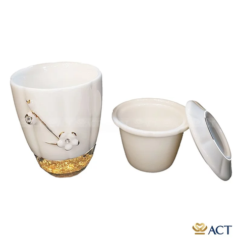Quà tặng Cốc uống trà cá nhân SLP03 dát vàng 24k ACT GOLD ISO 9001:2015