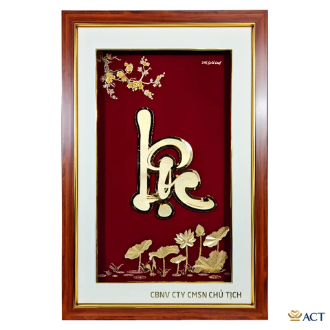 Quà tặng Tranh Chữ Lộc Hoa Sen dát vàng 24k ACT GOLD ISO 9001:2015