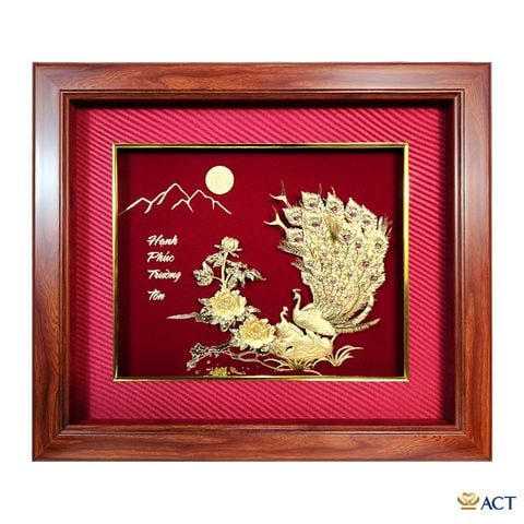 Quà tặng tranh Đôi Chim Công dát vàng 24k ACT GOLD ISO 9001:2015 (mẫu 18)