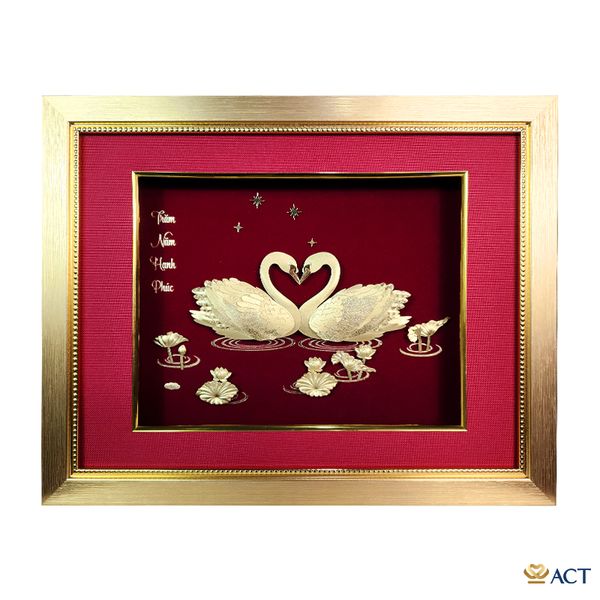 Quà tặng tranh Đôi Thiên Nga dát vàng 24k ACT GOLD ISO 9001:2015 (Mẫu 4)