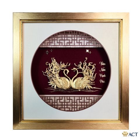 Quà tặng tranh Đôi Thiên Nga dát vàng 24k ACT GOLD ISO 9001:2015 (Mẫu 3)