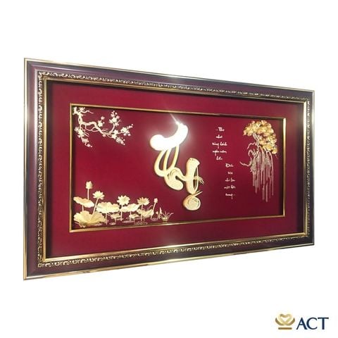 Quà tặng Tranh Chữ Thọ Hoa Sen dát vàng 24k ACT GOLD ISO 9001:2015