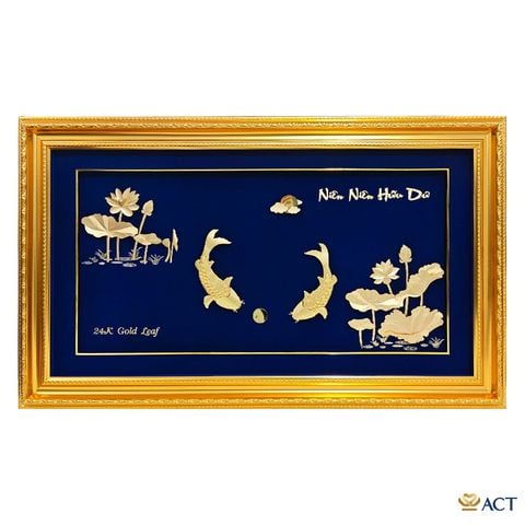 Quà tặng tranh Cá Chép Hoa Sen dát vàng 24k ACT GOLD ISO 9001:2015