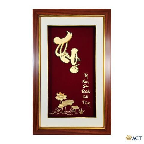 Tranh Chữ Thọ Hoa Sen dát vàng 24k ACT GOLD