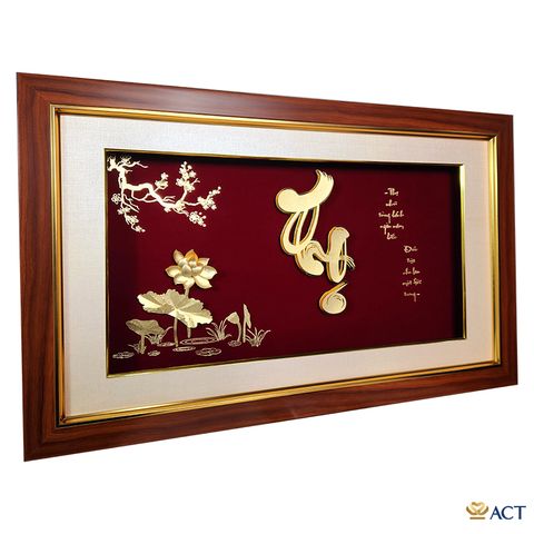 Tranh Chữ Thọ Hoa Sen dát vàng 24k ACT GOLD