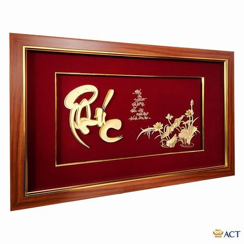 Tranh chữ Phúc hoa Sen dát vàng 24k ACT GOLD