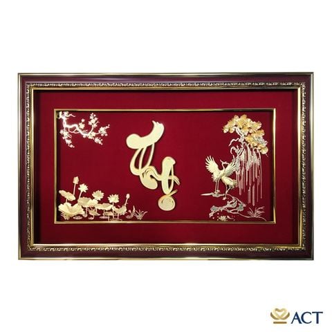 Quà tặng Tranh Chữ Thọ Hoa Sen dát vàng 24k ACT GOLD ISO 9001:2015