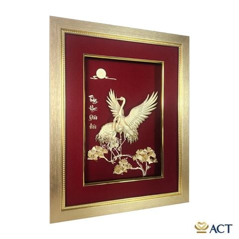 Quà tặng Tranh Đôi Chim Hạc dát vàng 24k ACT GOLD ISO 9001:2015