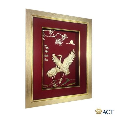 Quà tặng Tranh Đôi Chim Hạc dát vàng 24k ACT GOLD ISO 9001:2015