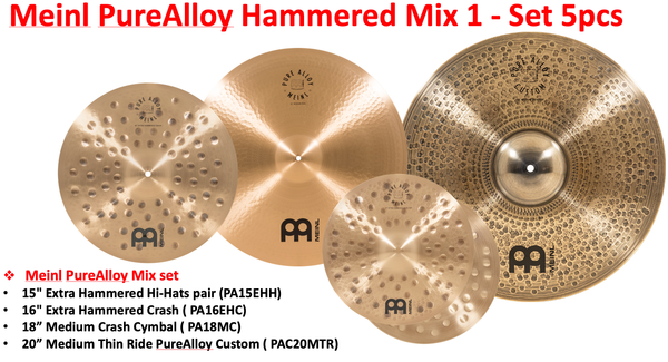  Cymbal Meinl Pure Alloy Hammered Cymbal Set 