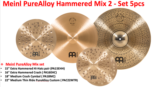  Cymbal Meinl Pure Alloy Hammered Cymbal Set 