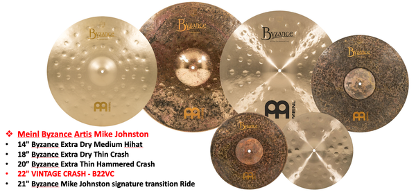  Cymbal Meinl Byzance Extra Dry Mike Johnston Signature Cymbal Set - MJ401+18 