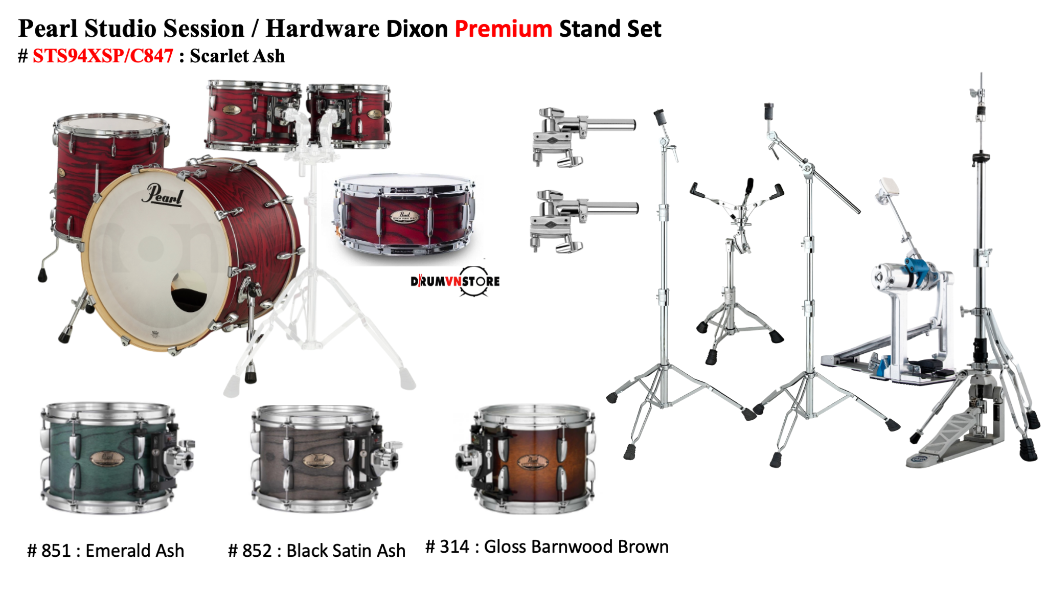  Trống Cơ Pearl Session Studio STS94XSP/C (22/10-12-16/14) 