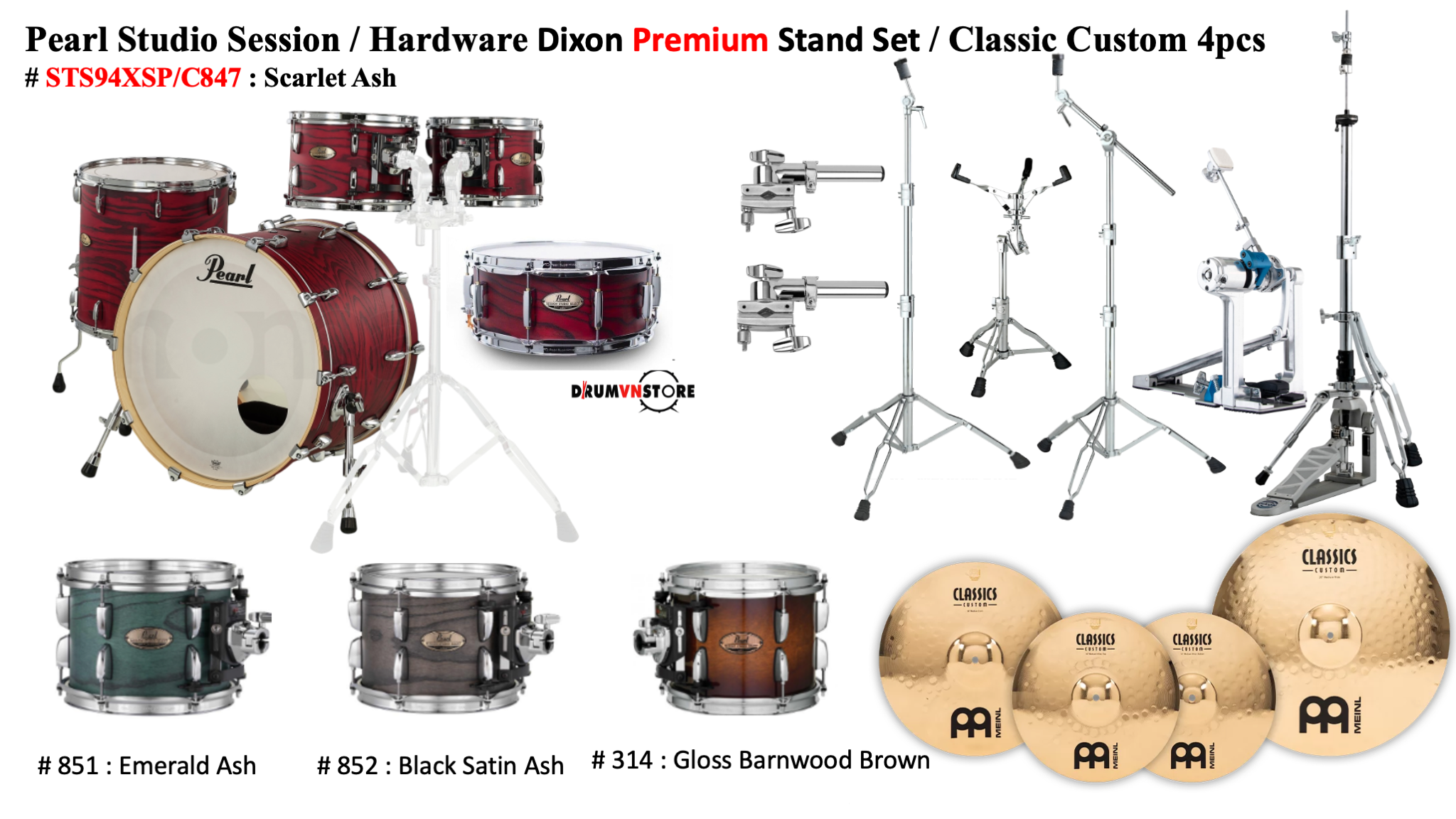  Trống Cơ Pearl Session Studio STS94XSP/C (22/10-12-16/14) 