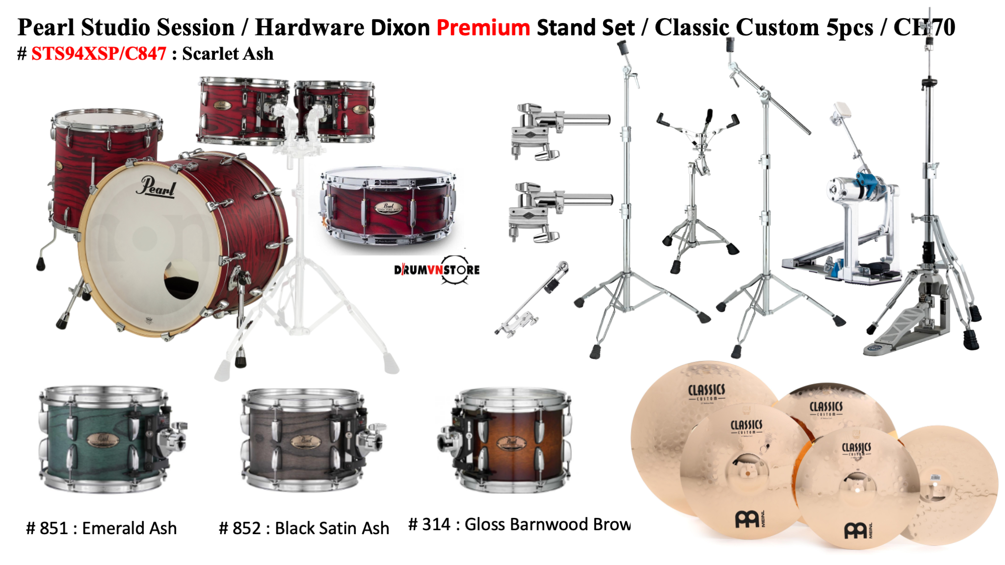  Trống Cơ Pearl Session Studio STS94XSP/C (22/10-12-16/14) 