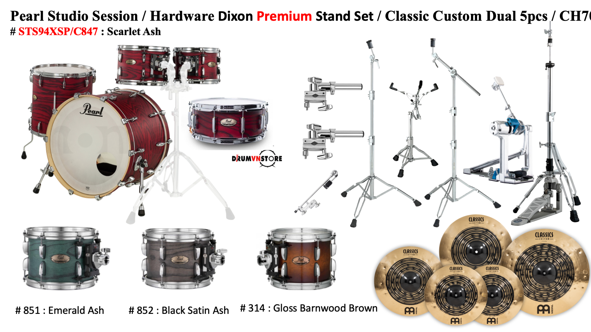  Trống Cơ Pearl Session Studio STS94XSP/C (22/10-12-16/14) 