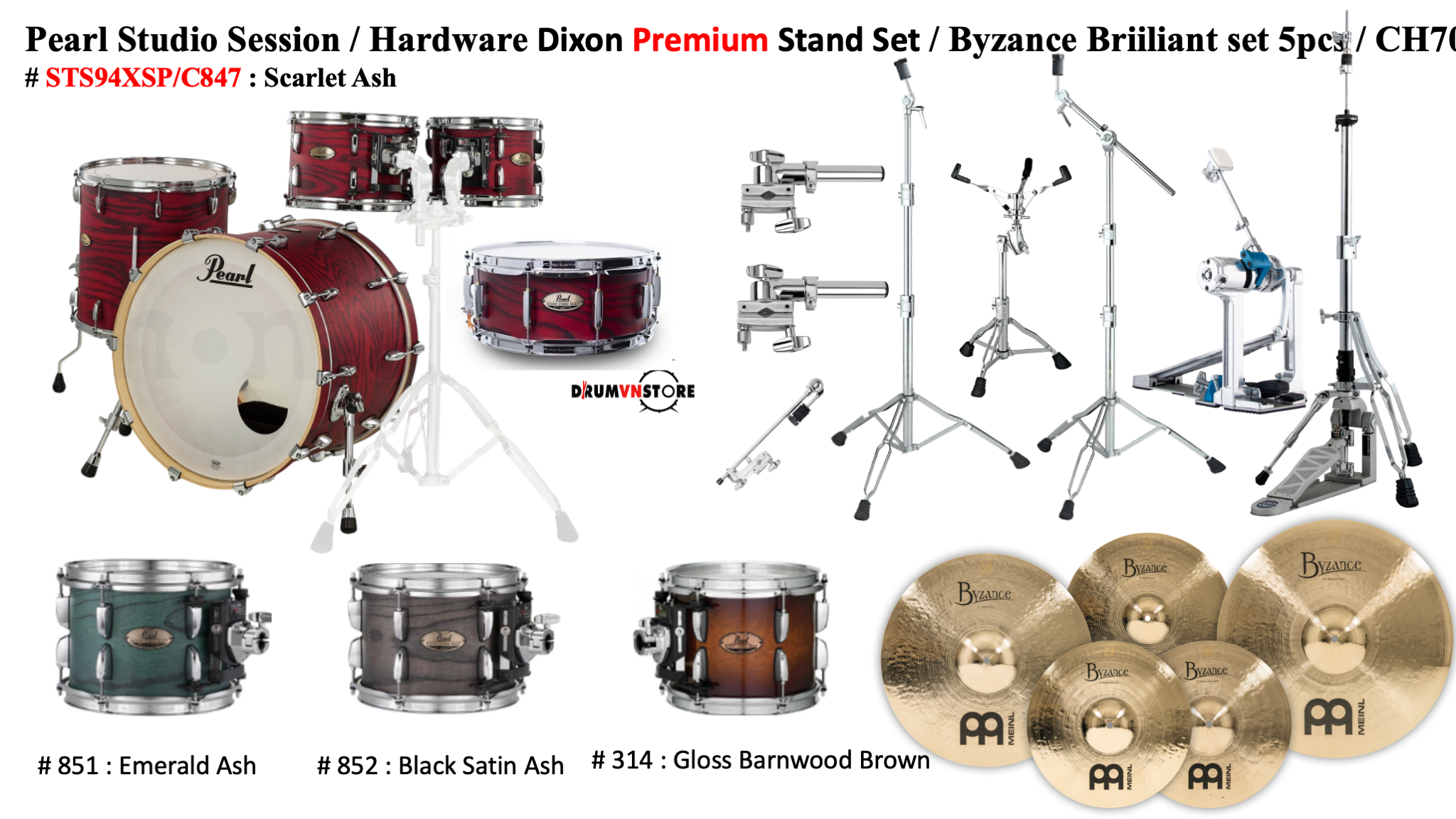  Trống Cơ Pearl Session Studio STS94XSP/C (22/10-12-16/14) 