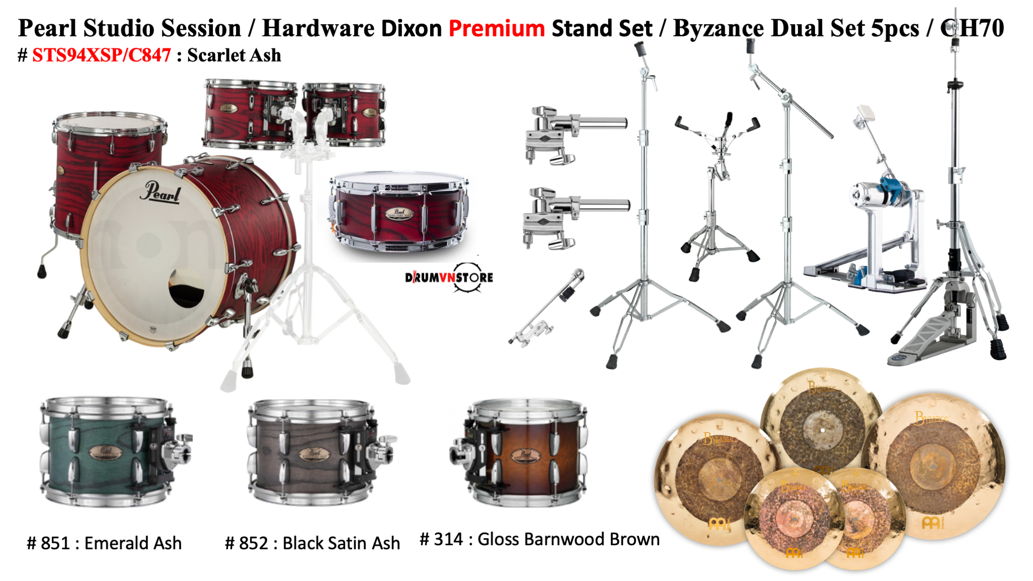  Trống Cơ Pearl Session Studio STS94XSP/C (22/10-12-16/14) 