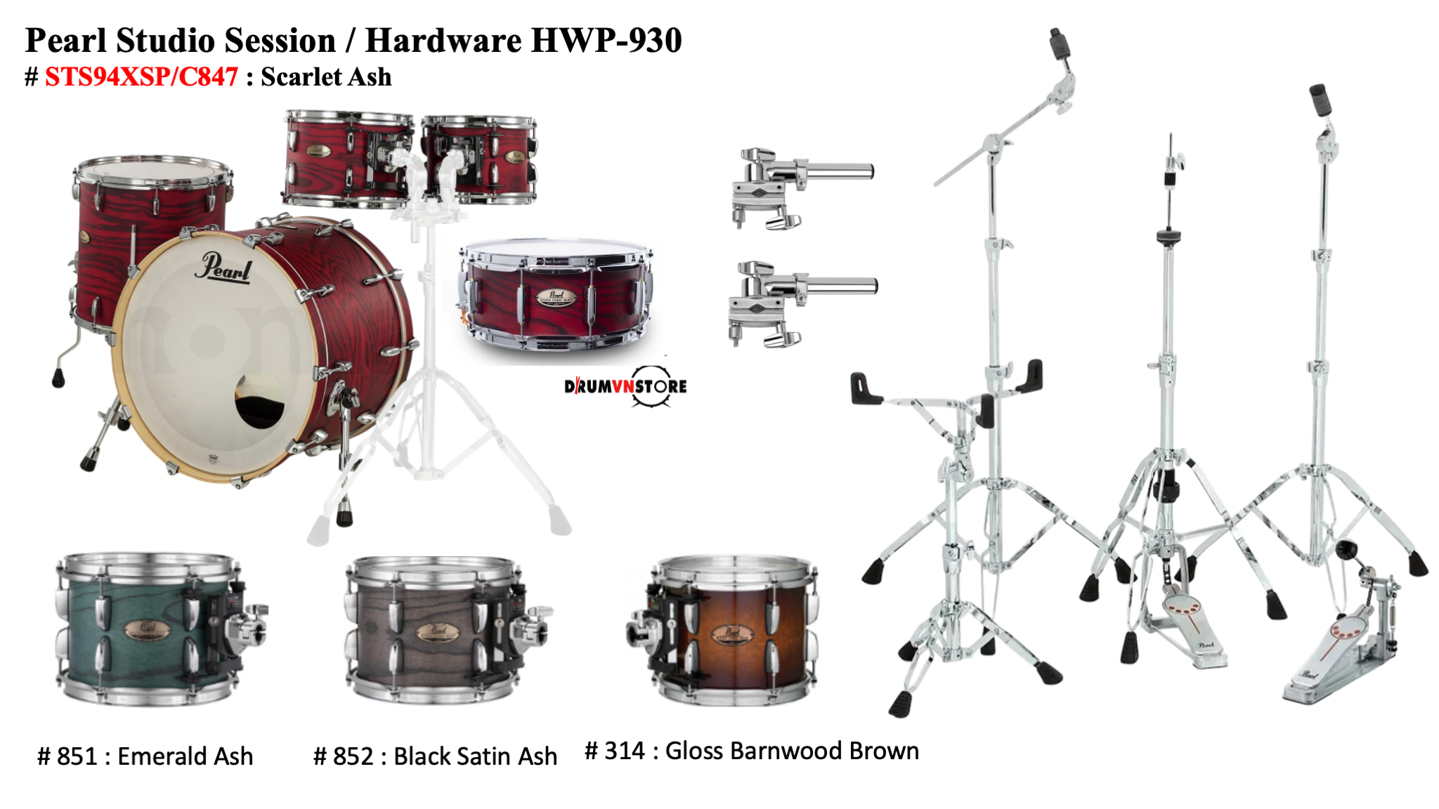  Trống Cơ Pearl Session Studio STS94XSP/C (22/10-12-16/14) 