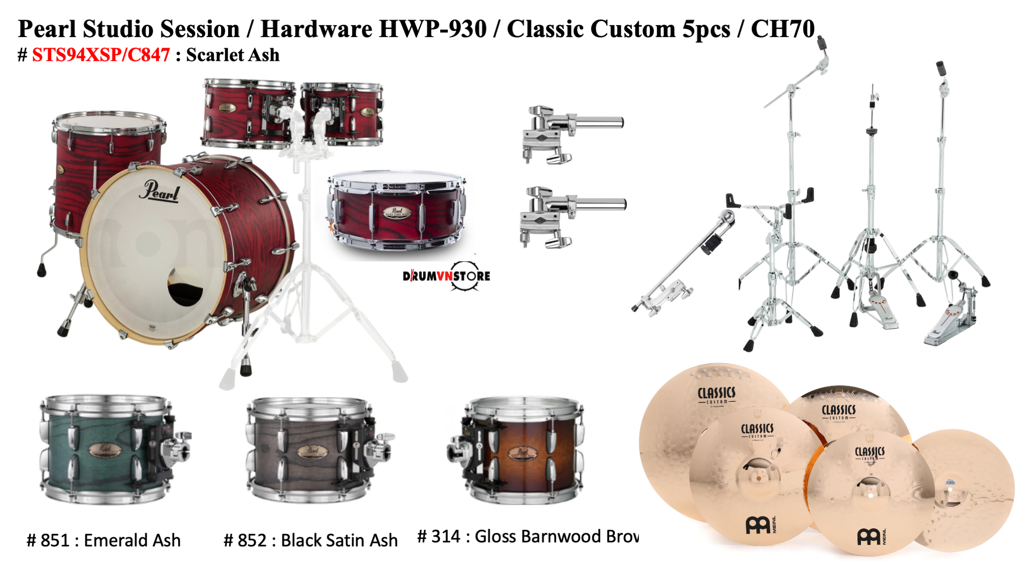  Trống Cơ Pearl Session Studio STS94XSP/C (22/10-12-16/14) 